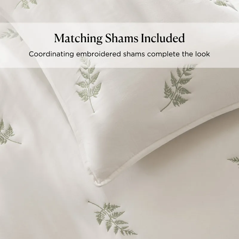 Harbor House Blue Willow Embroidered Botanical 100% Cotton Lightweight 3 Piece Quilt Set