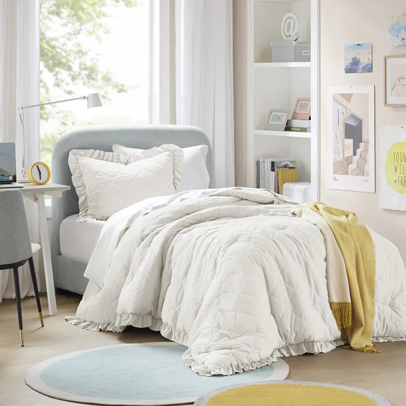 Comfort Spaces Hannah Diamond Quilted Ruffle Edge Comforter Set