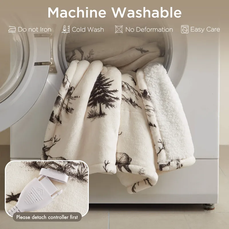 Woolrich Print Plush to Sherpa Heated Throw