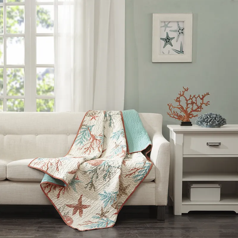 Madison Park Pebble Beach Oversized Cotton Quilted Throw - Coral