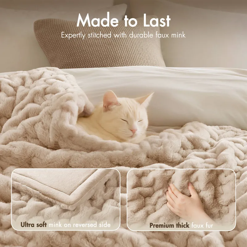 Madison Park Ruched Fur Throw
