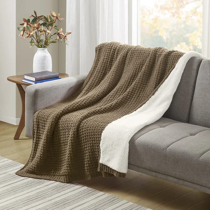 Madison Park Rowan Waffle Knit Chenille Throw