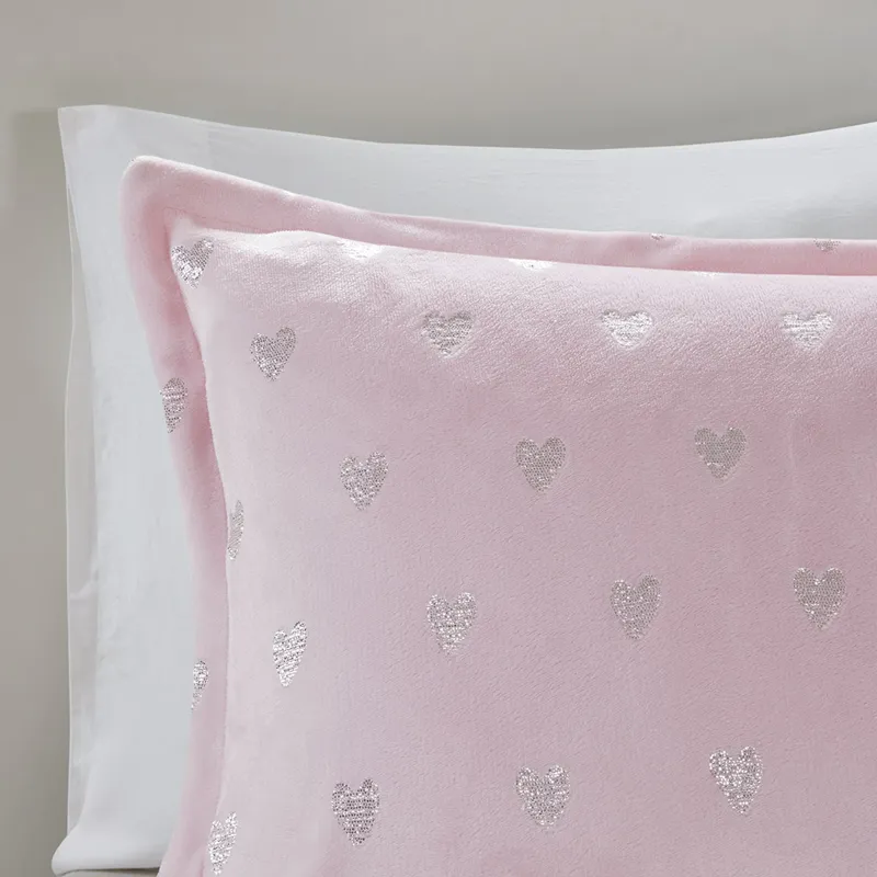 Mi Zone Rosalie Metallic Printed Plush Comforter Set with Throw Pillow
