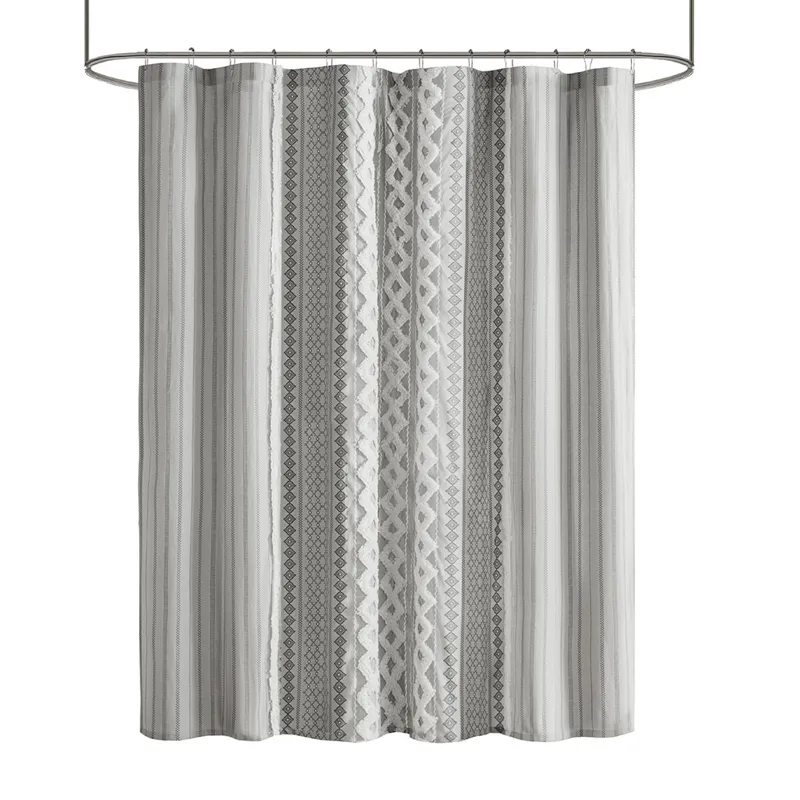 INK+IVY Imani Cotton Printed Shower Curtain with Chenille