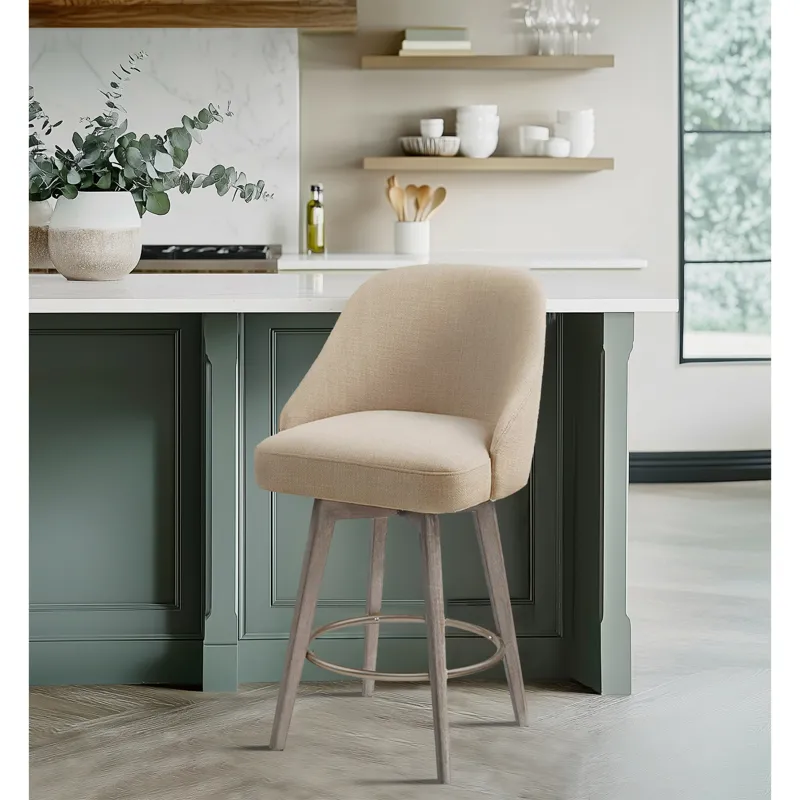 Pearce Pearce Swivel Upholstered Counter Stool with Solid Wood Legs & Metal Footrest - Sand
