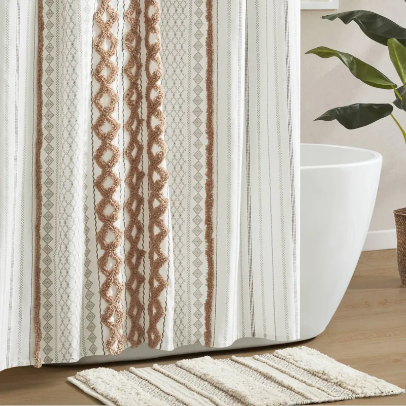 INK+IVY Imani Cotton Printed Shower Curtain with Chenille