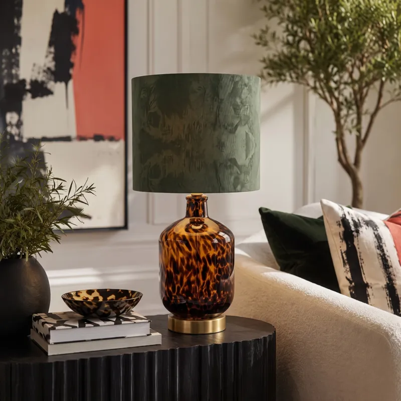 Nicole Miller Roux Midi Leopard Glass Table Lamp