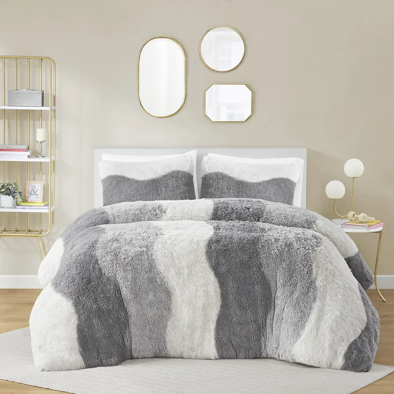 Cassie Twin/Twin XL Ombre Shaggy Faux Fur Comforter Set - Grey