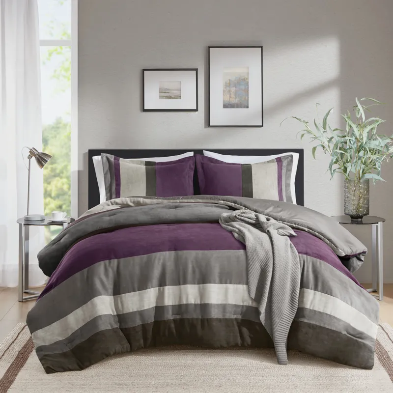 Comfort Spaces Highland Stripe Pieced Faux Suede Comforter Set
