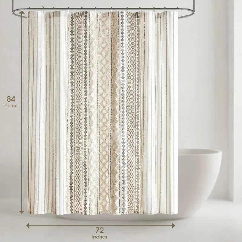 INK+IVY Imani Cotton Printed Shower Curtain with Chenille