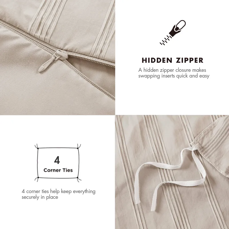 Super Listing Logan Striped Reversible Pintuck Pleated Duvet Set