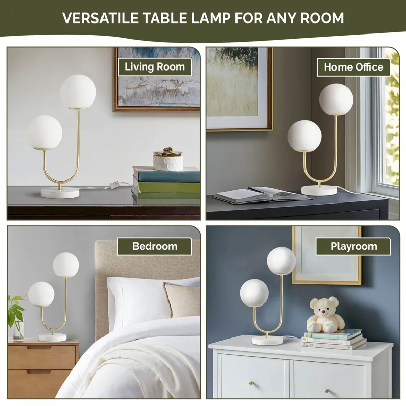 Zusa Metal 2-Light Globe Table Lamp - Gold/White