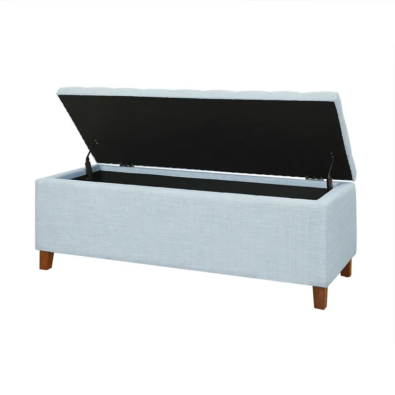 Shandra Tufted Top Upholstered Storage Bench - Light Blue