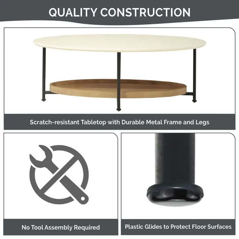 Beaumont Beaumont 2-Tier Oval Coffee Table with Wood Storage Shelf - White/Natural