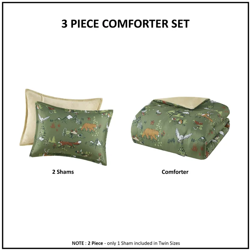 Mi Zone Kids Heath Forest Animals Plush Reversible Comforter Set
