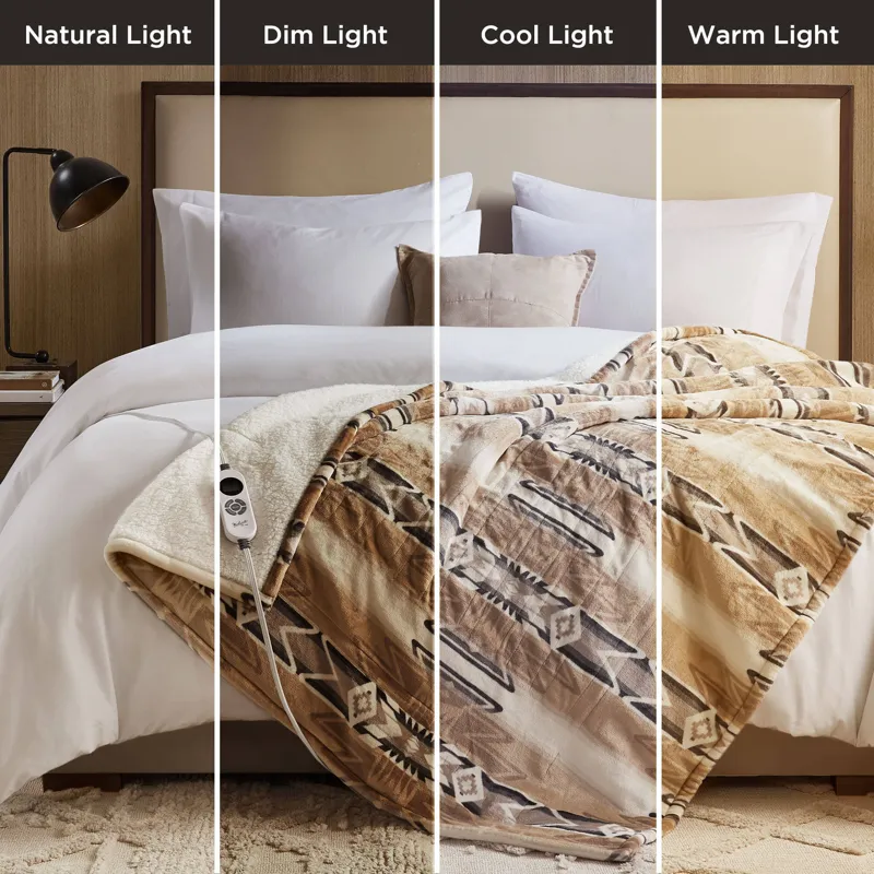 Woolrich Print Plush to Sherpa Heated Throw