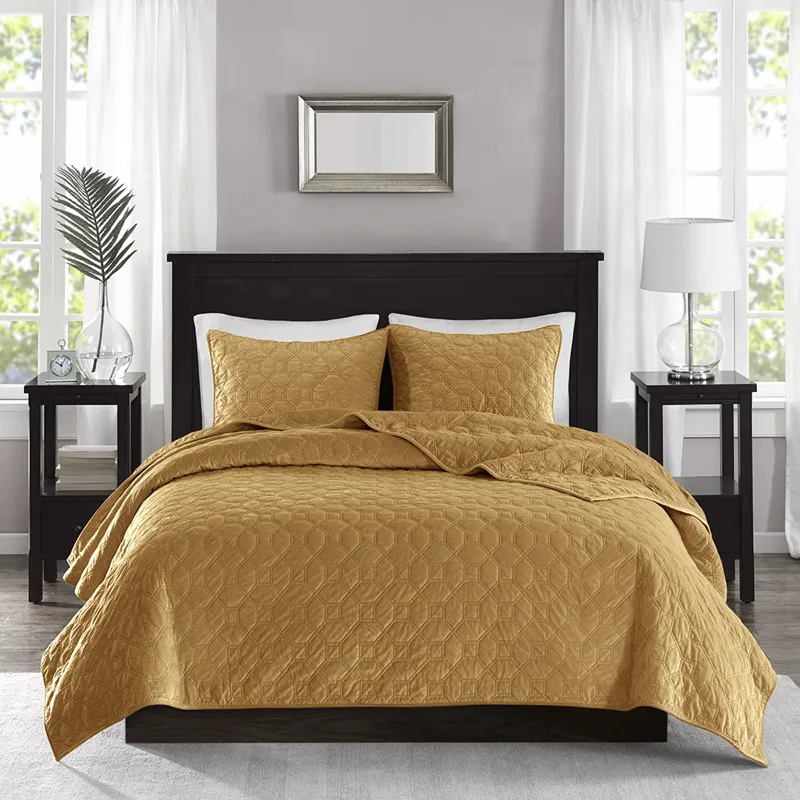 Harper King/California King 3 Piece Velvet Quilt Set - Mustard
