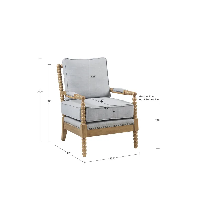 Donohue Turned Wood Frame Armchair - Light Blue/Camel Oak