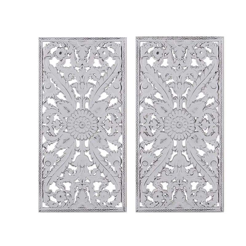 Madison Park Botanical Panel Distressed Carved Wood 2-piece Wall Decor Set