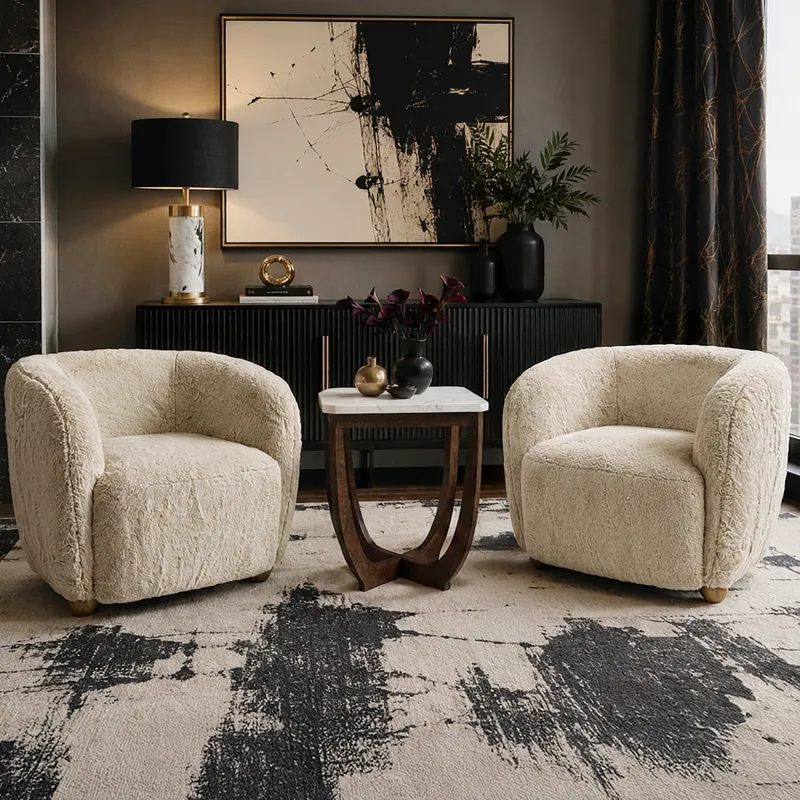 Nicole Miller Merlow Faux Fur Barrel Accent Chair - Ivory