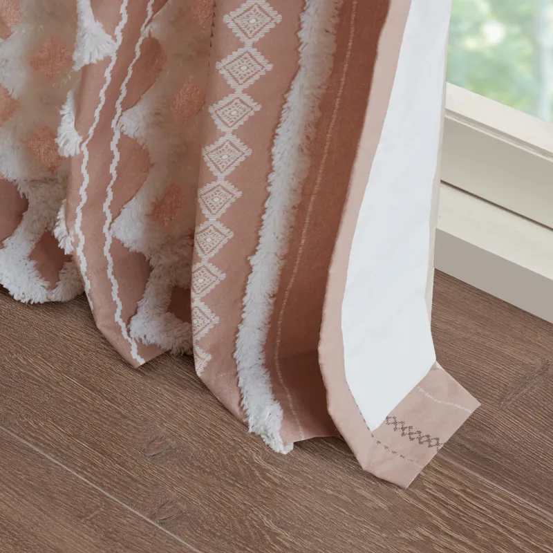 INK+IVY Imani Cotton Printed Curtain Panel with Chenille Stripe and Lining