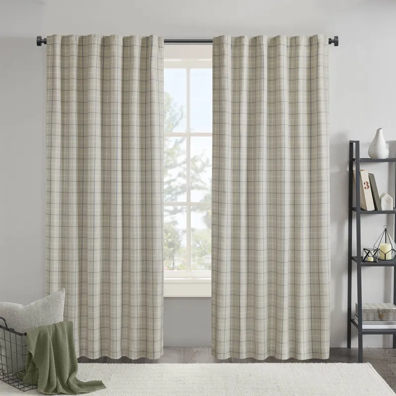 Madison Park Anaheim Plaid Rod Pocket and Back Tab Curtain Panel with Fleece Lining