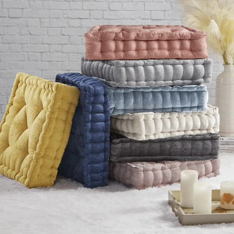 Azza Poly Chenille Square Floor Pillow Cushion - Dusty Peach