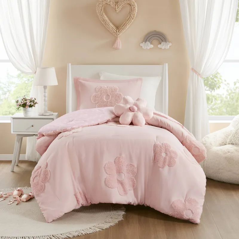 Urban Habitat Kids Gracie Floral Reversible Tufted Chenille Comforter Set with Flower Throw Pillow