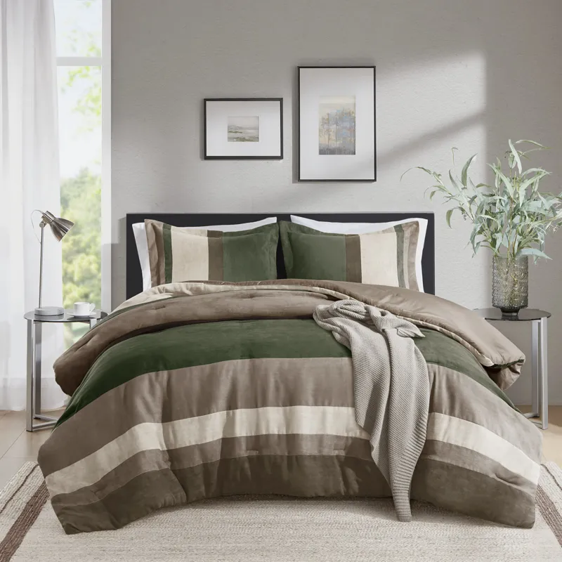 Comfort Spaces Highland Stripe Pieced Faux Suede Comforter Set