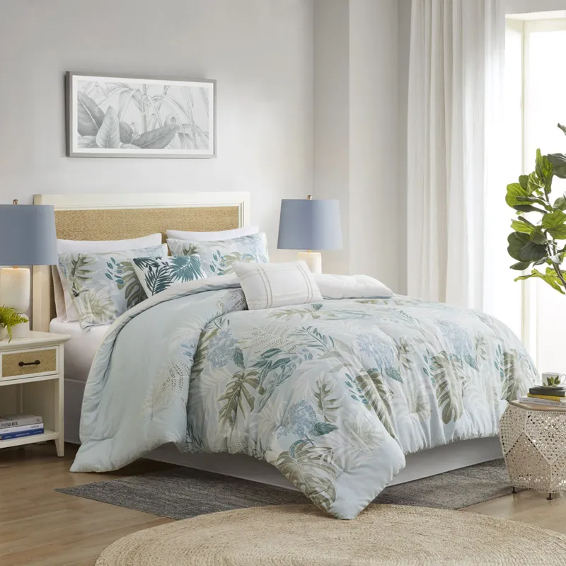 Harbor House Blue Kiawah Island 6 Piece Oversized Cotton Comforter Set with Throw Pillow