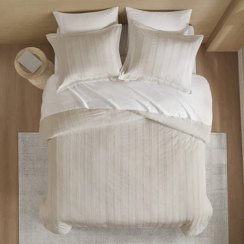Super Listing Logan Striped Reversible Pintuck Pleated Duvet Set