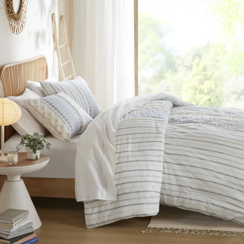 INK+IVY Imani Cotton Printed Duvet Cover Set with Chenille