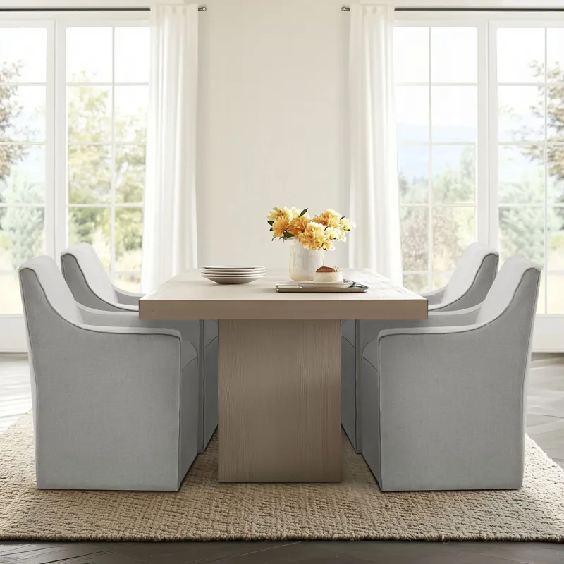 Charlotte Upholstered Dining Arm Chair with Hidden Casters - Grey