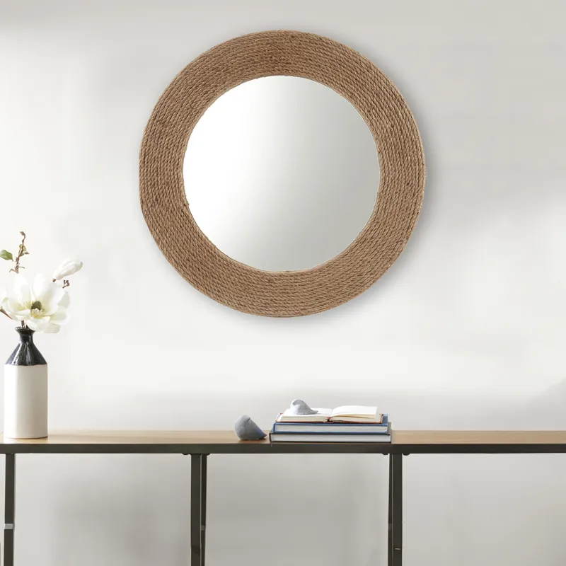 Cove Natural Jute Rope Round Wall Mirror 26\" - Natural