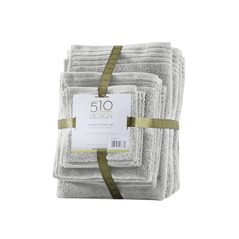 Big Bundle 100% Cotton Quick Dry 12 Piece Bath Towel Set - Silver