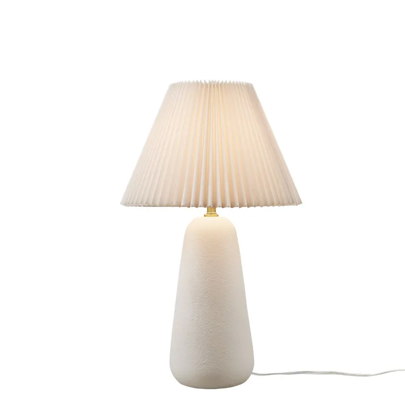 Veluna Textured Ceramic Table Lamp with Fluted Fabric Shade - White