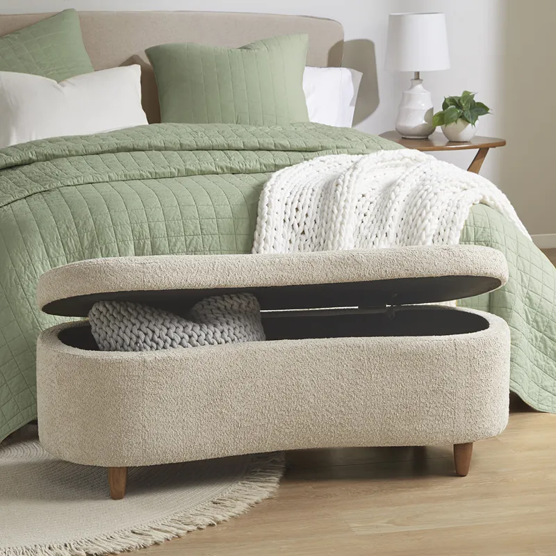 Bailey Boucle Flip Top Storage Bench - Taupe