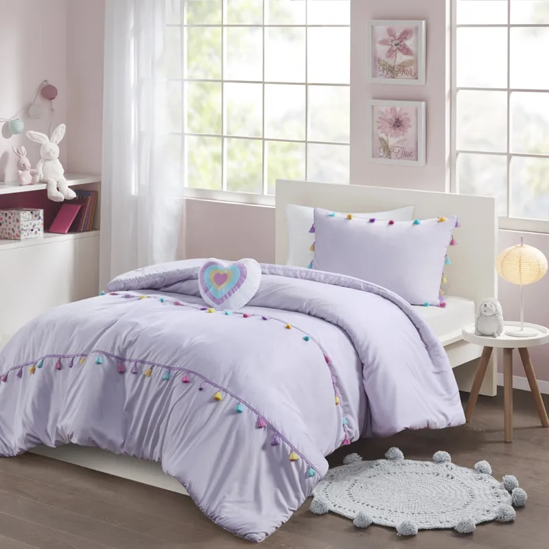 Mi Zone Kids Tessa Tassel Comforter Set with Heart Shaped Throw Pillow
