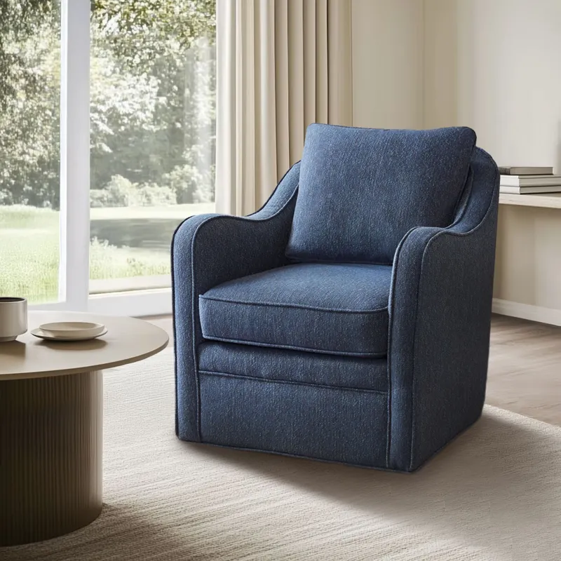 Brianne Upholstered Swivel Curved Armchair - Navy