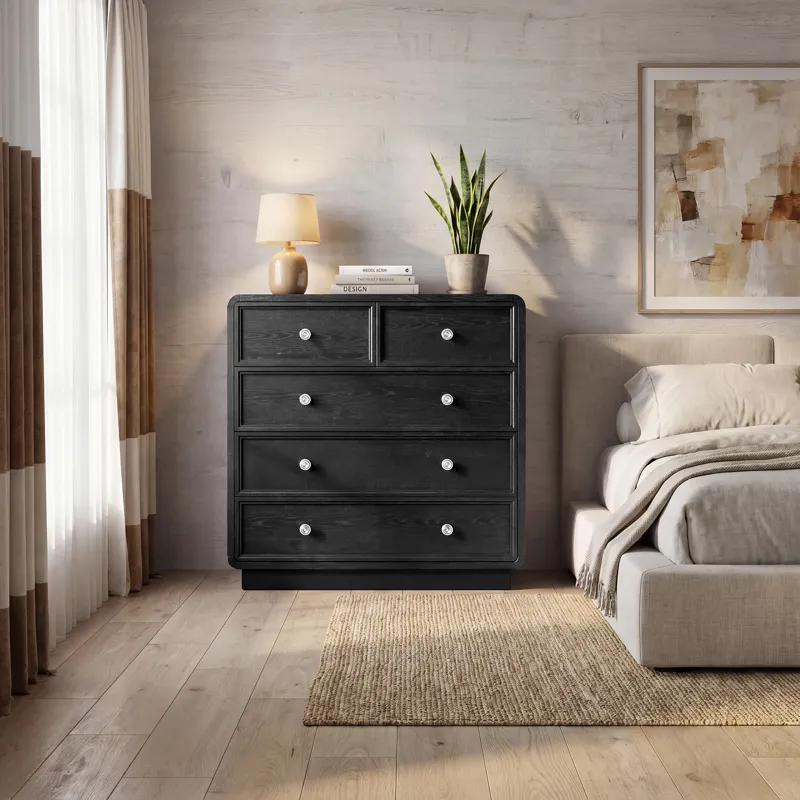 Chapel Hill Deco 5 Drawer Dresser - Black Satin