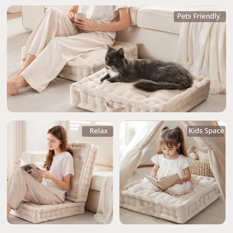 Azza Poly Chenille Square Floor Pillow Cushion - Ivory