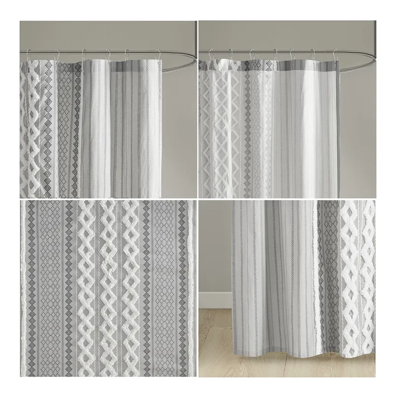 INK+IVY Imani Cotton Printed Shower Curtain with Chenille