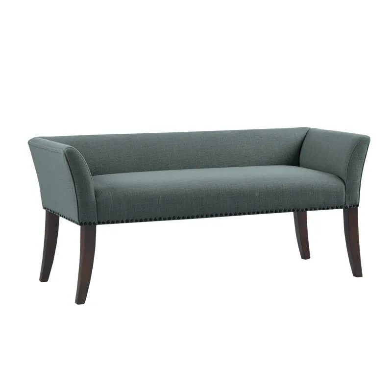 Welburn 49.5\" Upholstered Bench with Back & Wood Legs - Slate Blue