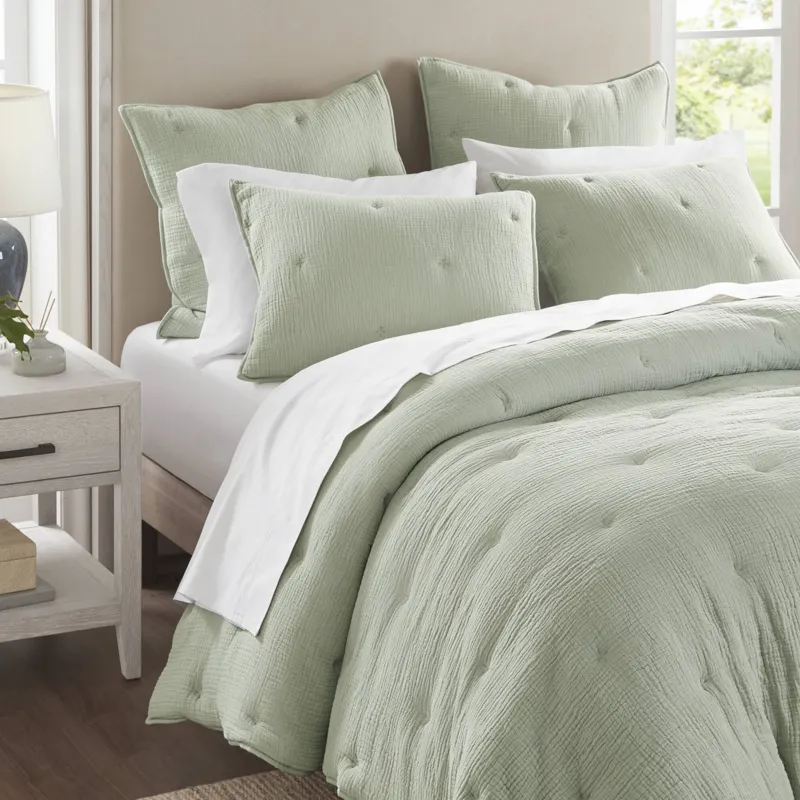 Breeze Cotton Gauze Embroidered Euro Sham - Sage