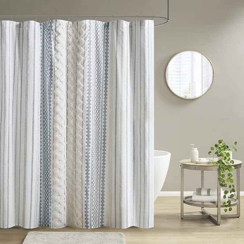 INK+IVY Imani Cotton Printed Shower Curtain with Chenille