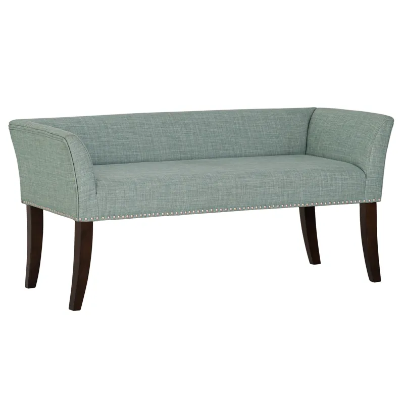 Welburn 49.5\" Upholstered Bench with Back & Wood Legs - Light Blue
