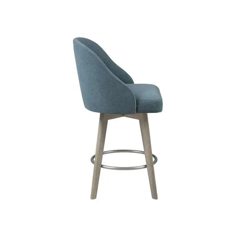 Pearce Pearce Swivel Upholstered Counter Stool with Solid Wood Legs & Metal Footrest - Blue