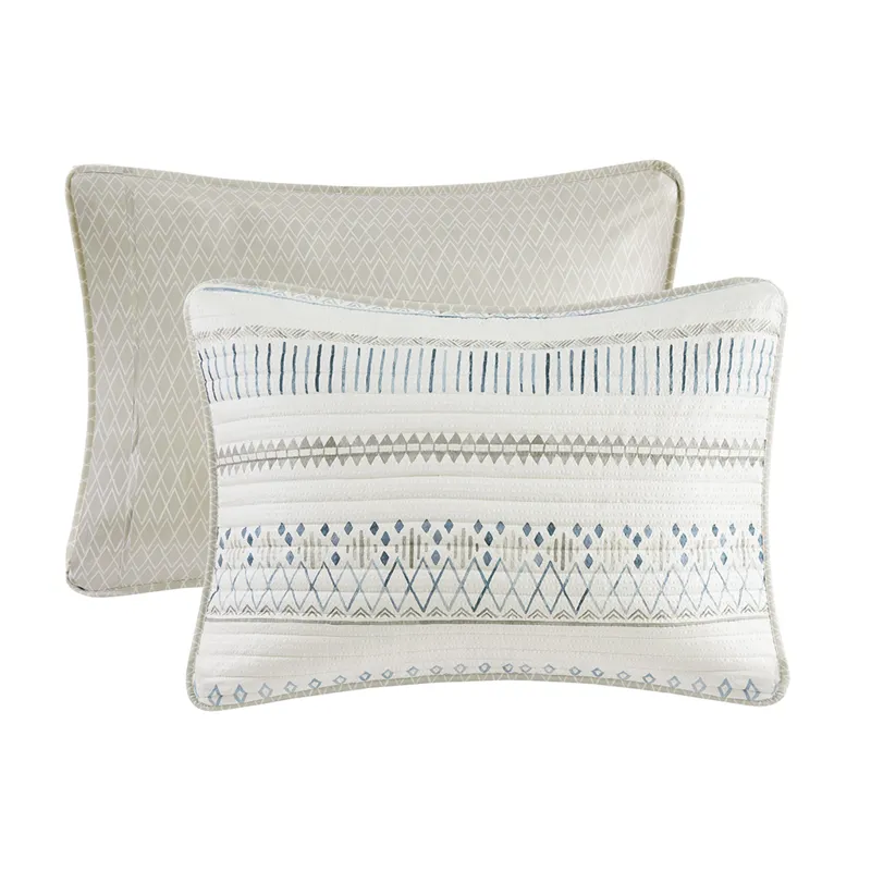 Fraser King/California King 3 Piece Printed Microfiber Seersucker Quilt Set - Taupe/Blue