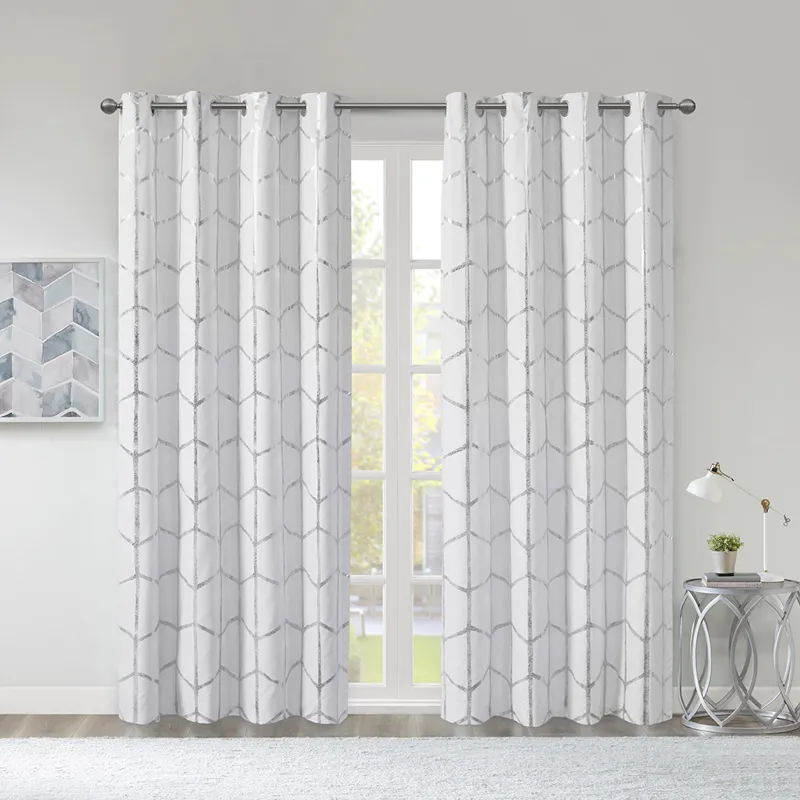 Intelligent Design Raina Total Blackout Metallic Print Grommet Top Curtain Panel