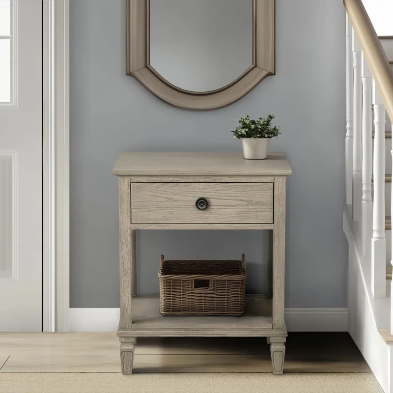 Victoria one-drawer wood bedside table with shelf - Reclaimed Grey